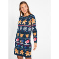 bonprix Pletené šaty s vianočným motívom, farba modrá