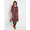 bonprix Kárované košeľové šaty z viskózy, midi dĺžka, s opaskom na zaviazanie, farba červená, rozm. 42