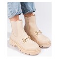 Luxusné béžové členkové topánky na plochom podpätku pre ženy