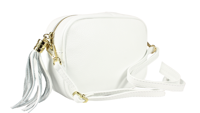Biela kožená talianska crossbody kabelka Bala Bianca s prídavným pruhom II NovaKabelka.sk