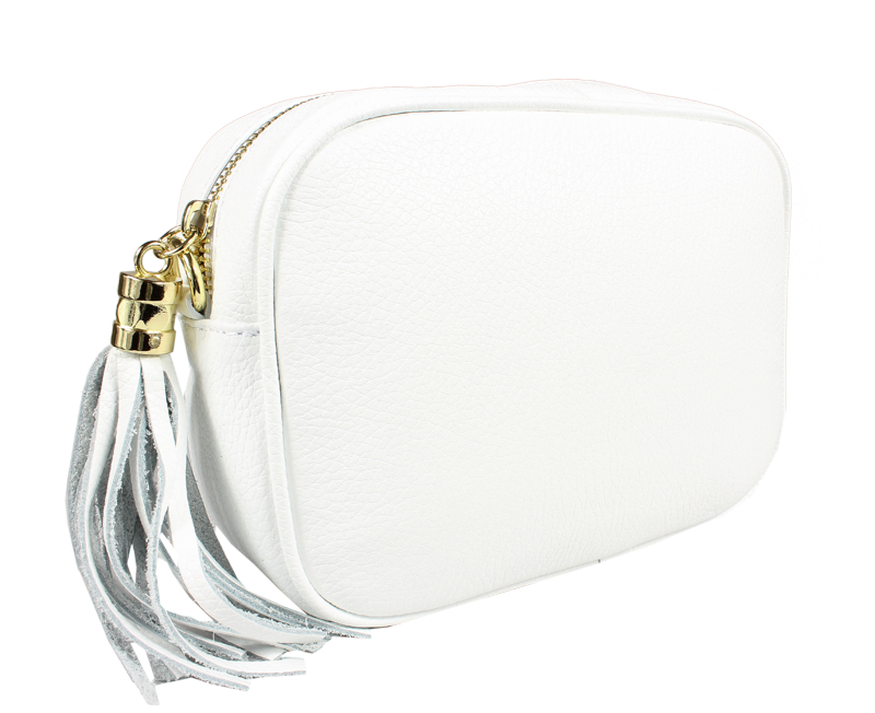 Biela kožená talianska crossbody kabelka Bala Bianca s prídavným pruhom II NovaKabelka.sk