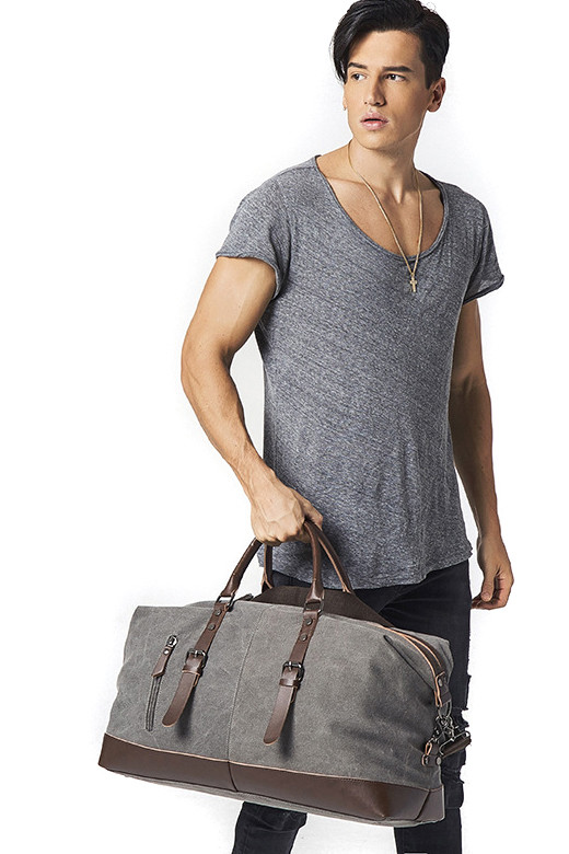 TopMode Plátená cestovná retro taška s koženými detailmi