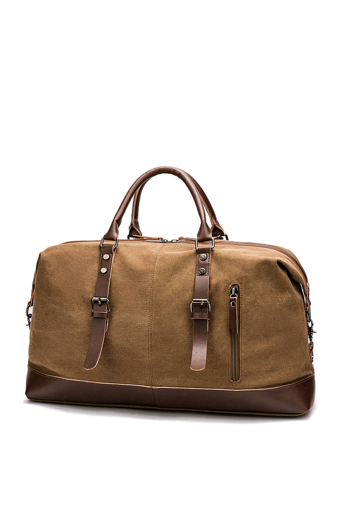 TopMode Plátená cestovná retro taška s koženými detailmi