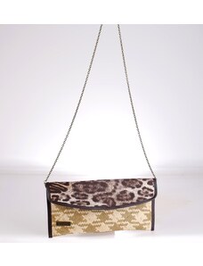 Listová kabelka cez rameno Kbas z palmovej slamy s potlačou leopard hnedá