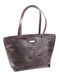 Elegantná kabelka z eko kože Kbas s krokodílím vzorom hnedá