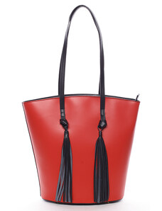 Dámska kožená kabelka na rameno červená/čierna - Delami Vera Pelle Juxeen červená