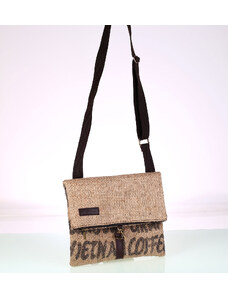 Dámska kabelka cez rameno z recyklovanej juty Kbas s motívom kávy hnedá 085746