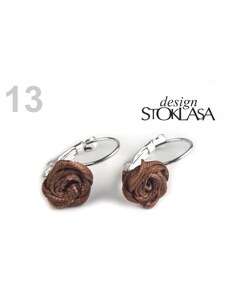 Náušnice s látkovou ružičkou DESIGN STOKLASA (1 pár) - 13 kakao