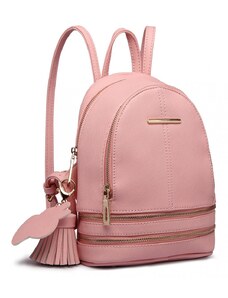 Konofactory Ružový mini kožený batoh s príveskom „Minimal“