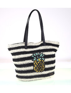 Dámska taška zo syntetickej rafie Kbas s ananásom čierno-biela