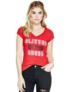 GUESS tričko Dhara Glitter Tee červené, 591-XS
