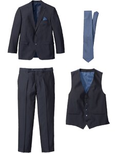 bonprix 4-dielny Oblek: sako, nohavice, vesta, kravata, farba modrá