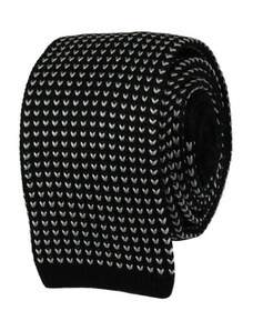 Quentino Čierna pletená kravata s bielym vzorem