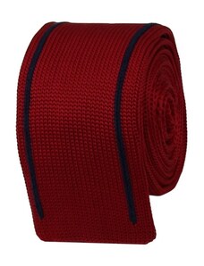 Quentino Červená pletená kravata s modrými pruhmi