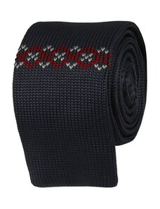Quentino Šedá pletená kravata s bílo červeným vzorem
