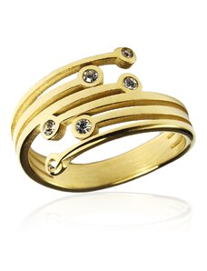 BEMI Design Dámsky prsteň so zirkónmi gold z chirurgickej ocele S284080