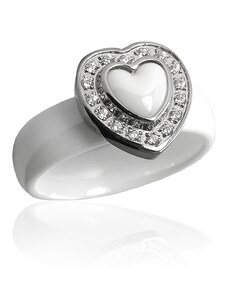 BEMI Design Dámsky keramický prsteň srdce so zirkónmi S301160