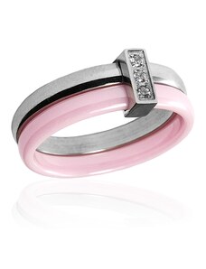 BEMI Design Dámsky ružový keramický prsteň so zirkónmi S303130