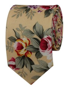 Quentino Svetlě meruňková květovaná pánská bavlněná kravata