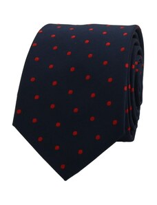 Quentino Tmavo modrá pánská kravata s červenými bodkami