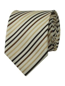 Quentino Béžová pánská kravata s hnedými pruhmi