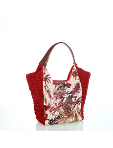 Dámska taška zo syntetickej rafie Kbas s kvetinovým vzorom Kbas červená 215801R