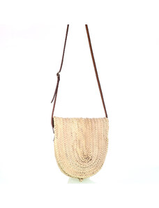 Dámska slamená kabelka na rameno Kbas s koženým popruhom natural 087277