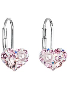 MSPERK Strieborné dievčenské náušnice tvar srdca so Swarovski crystals, pre dievčatá, pre ženy, zaklapávacie