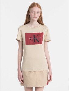 Calvin Klein dámské tričko Iconic square béžové