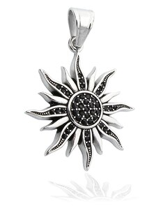 BM Jewellery Prívesok slnka s čiernymi kryštály z chirurgickej ocele S491065