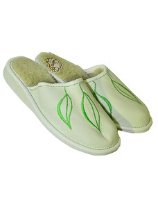 JOHN-C Dámske bielo-zelené papuče LEAVES