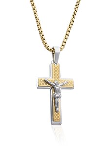 BM Jewellery Pánsky náhrdelník Ježiš na kríži gold z chirurgickej ocele S497150