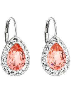 MSPERK Strieborné dámske náušnice so Swarovski Crystals tvar slza Rose peach