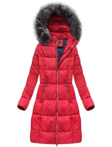 venusamoda (veľ. 46 a 48) Zimná prešívaná bunda s odnímateľnou kapucňou červená