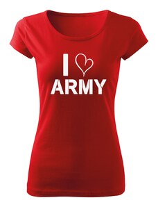 DRAGOWA dámske krátke tričko i love army, červená 150g/m2