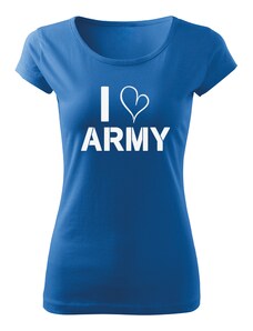 DRAGOWA dámske krátke tričko i love army, modrá 150g/m2