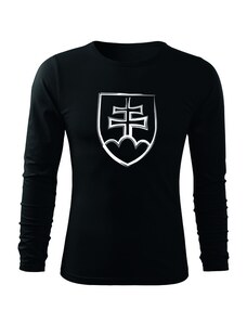 DRAGOWA Fit-T tričko s dlhým rukávom slovenský znak, čierna 160g/m2