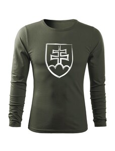 DRAGOWA Fit-T tričko s dlhým rukávom slovenský znak, olivová 160g/m2