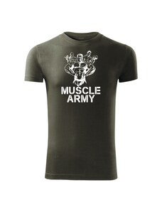 DRAGOWA fitness tričko muscle army team, olivová 180g/m2