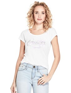 GUESS tričko Amy Metallic Logo Tee biele, 11413-XS
