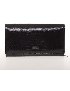 Stredná kožená lakovaná dámska peňaženka čierna - Loren 72035RS čierna