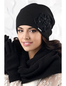 Kamea Čierna dámska čiapka na zimu s kvetmi Andora, Farba čierna