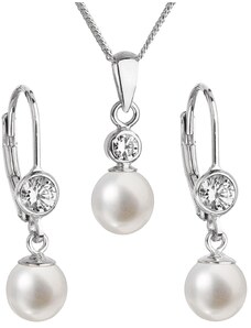 Pavona Strieborná perlová súprava Swarovski elements 29006.1 biela