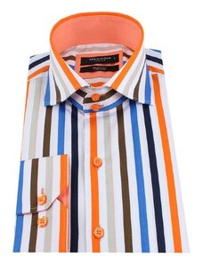MAKROM London Oranžová pánska košeľa s farebnými pásikmi