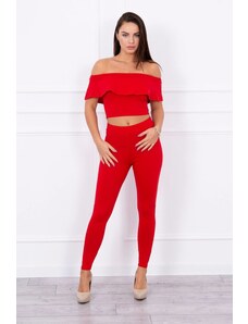 MladaModa Komplet nohavice + top s volánmi červená