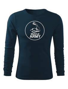 DRAGOWA Fit-T tričko s dlhým rukávom muscle army biceps, tmavomodrá 160g/m2