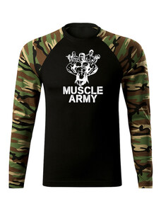 DRAGOWA Fit-T tričko s dlhým rukávom muscle army team, woodland 160g/m2