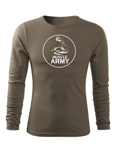DRAGOWA Fit-T tričko s dlhým rukávom muscle army biceps, olivová 160g/m2
