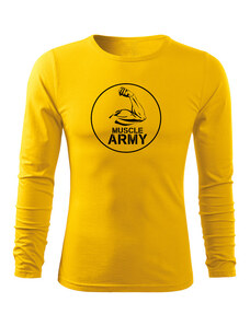 DRAGOWA Fit-T tričko s dlhým rukávom muscle army biceps, žltá 160g/m2
