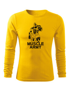DRAGOWA Fit-T tričko s dlhým rukávom muscle army man, žltá 160g/m2